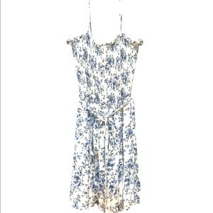 Row A blue and white smocked floral dress NWT